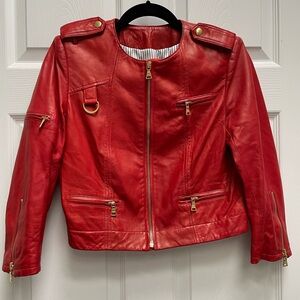 Alice + Olivia Red Leather Jacket, Gold Hardware S/P